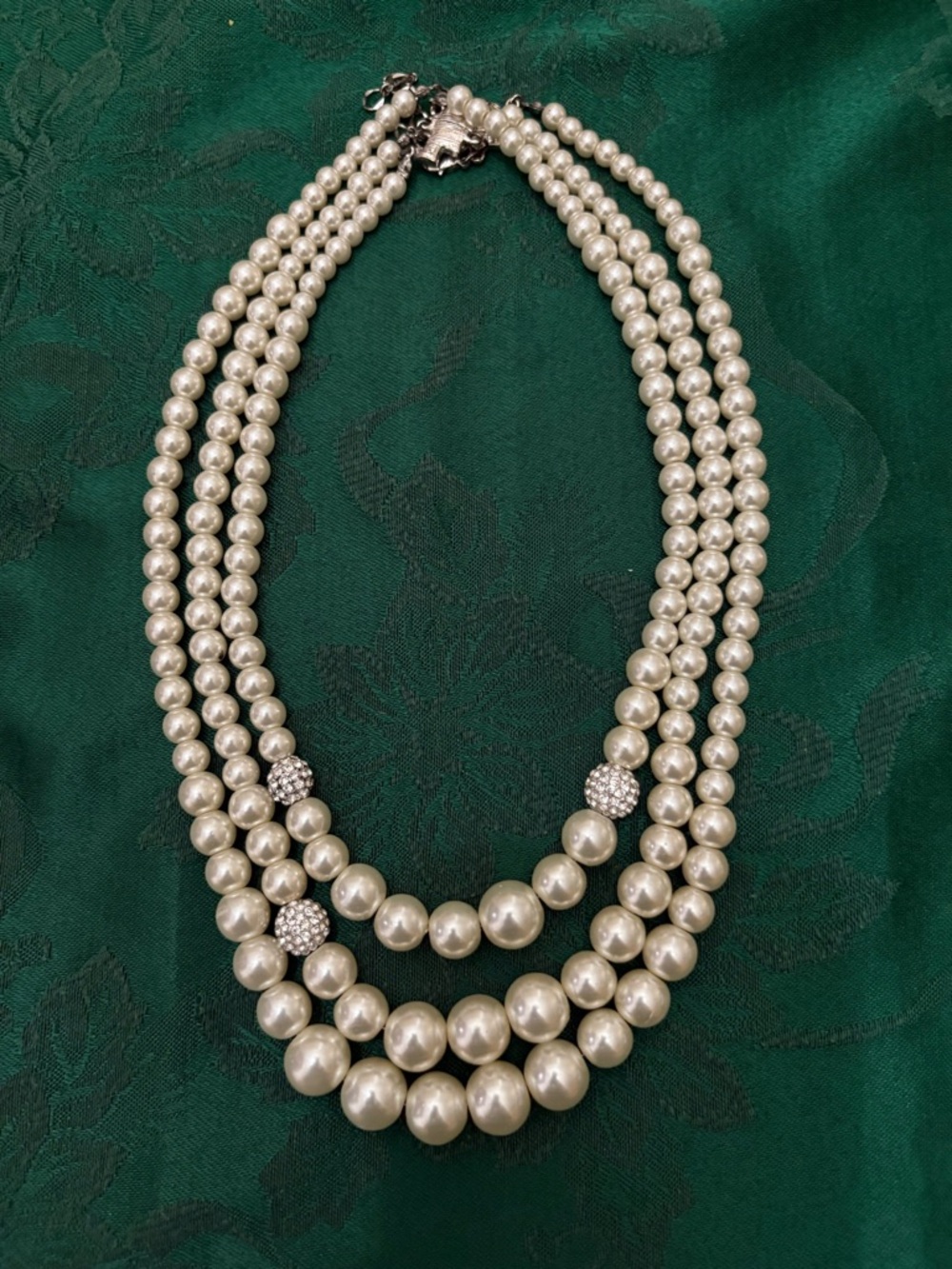 Classic Ivory Pearl Multi-Strand Necklace with Rhinestone Accents